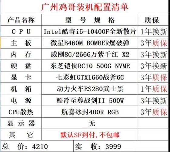 电脑组装配件清单及价格