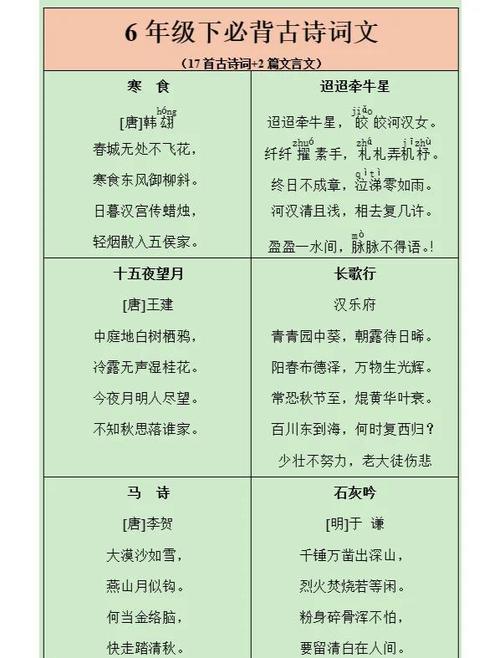 一到六年级全部古诗打印版