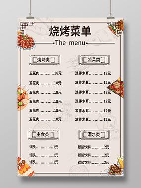 日式烤肉菜单