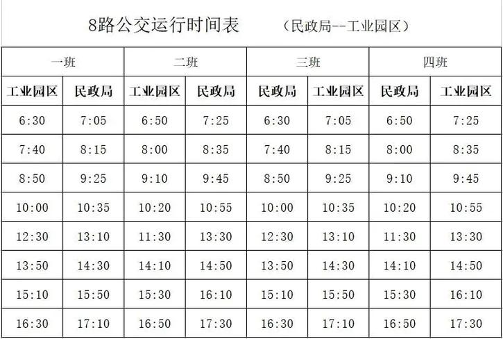 8路车最新时刻表查询