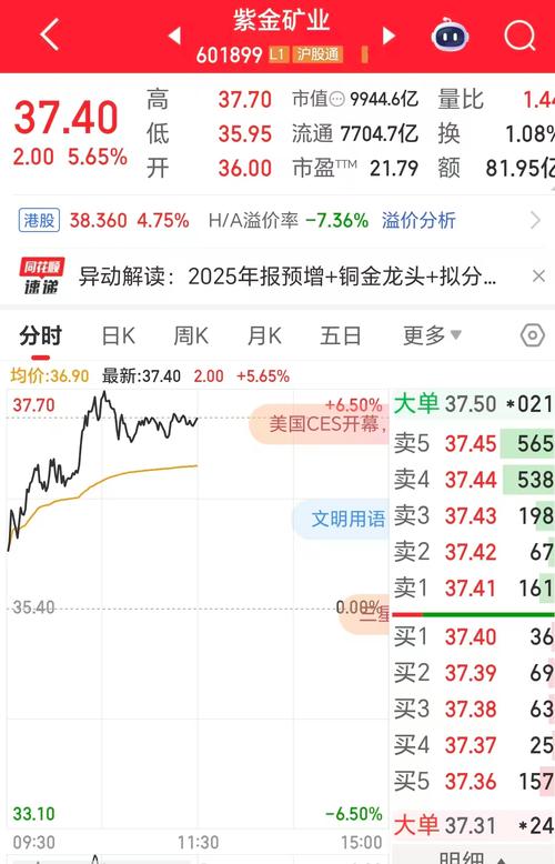 紫金矿业股价跌3.33%新