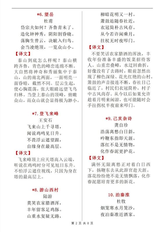 人教版初中语文必背古诗文