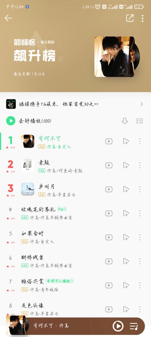 QQ音乐歌手播放量