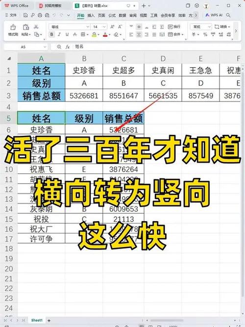 表格数据横向变竖列