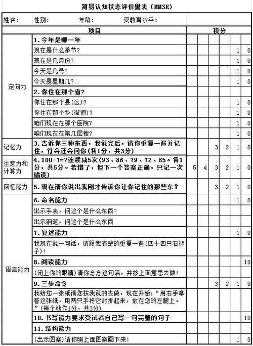 mmse评定量表