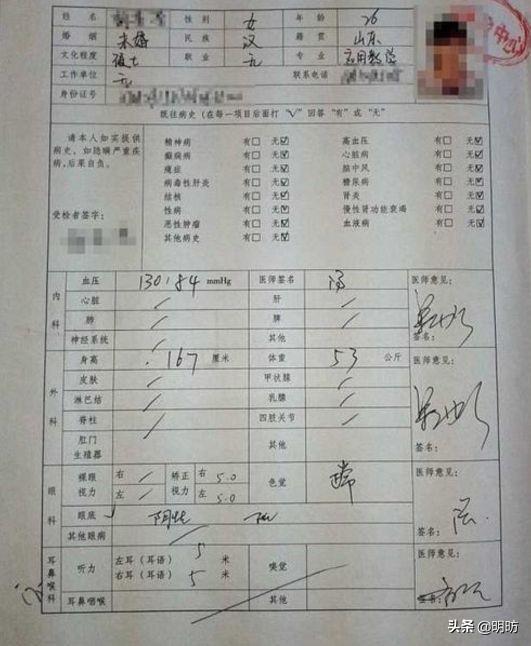最新公务员体检表