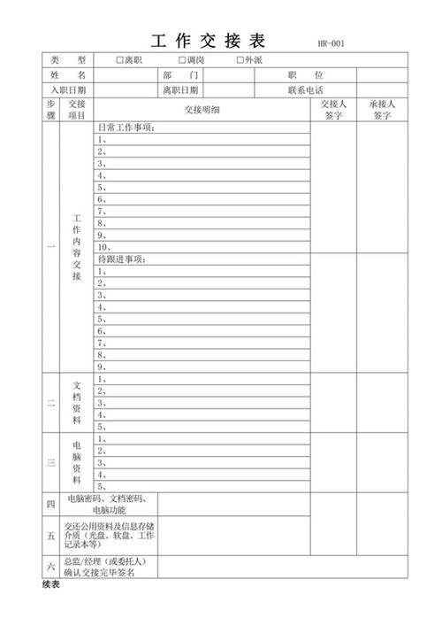 交接单正规范本