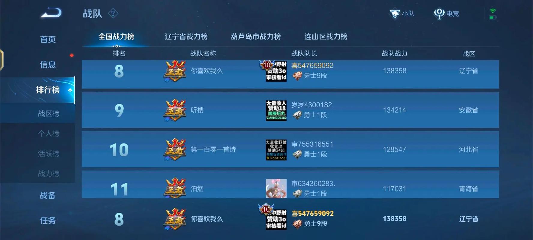 王者荣耀区级战队称号怎么显示