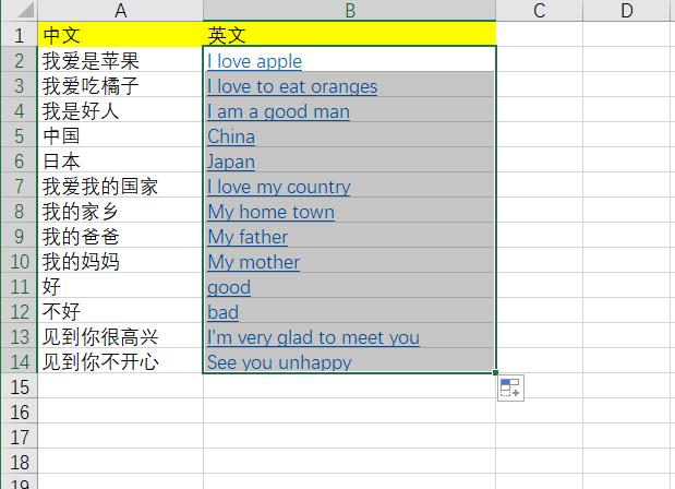 excel中文翻译成英文