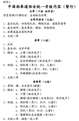 中国跆拳道协会考级内容