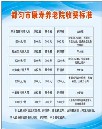 康养中心收费价目表