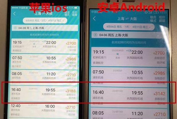 安卓手机买机票比苹果手机贵吗?