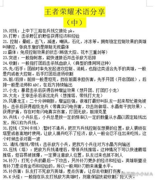 王者荣耀游戏术语