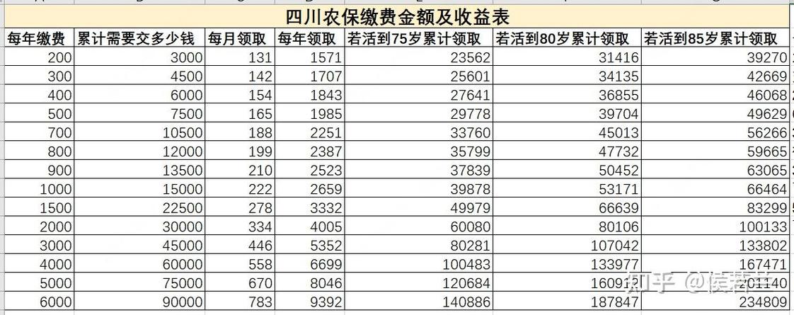 四川农村社保缴费标准