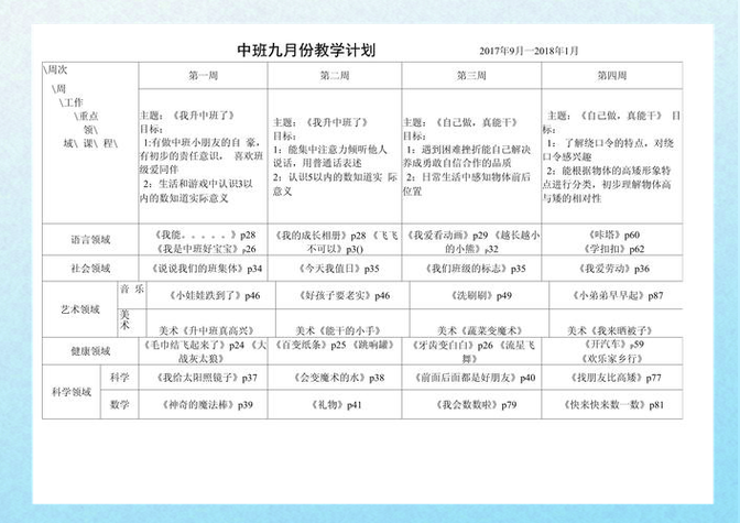 幼儿园中班1到20周计划游戏截图