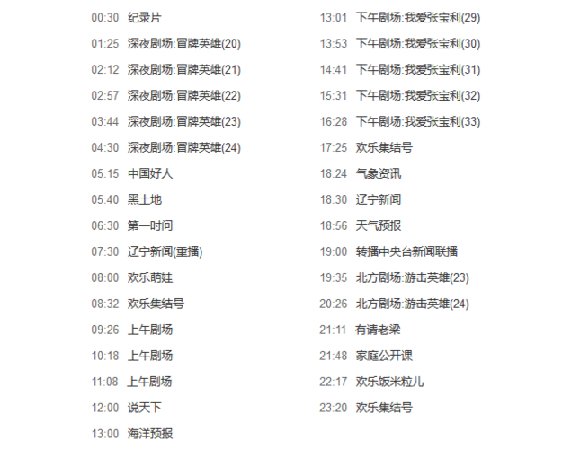 辽宁卫视节目单