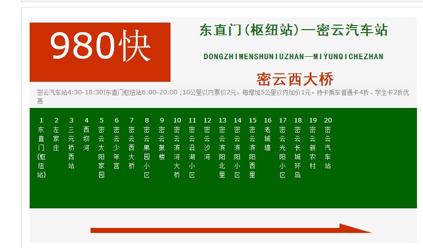 北京980路公交车路线时间表