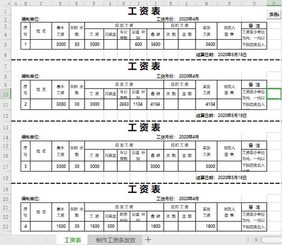 正规工资表明细表