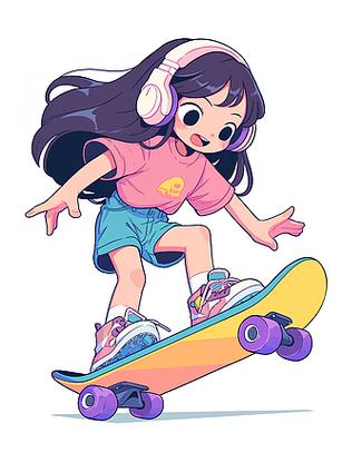 滑板女孩卡通图片