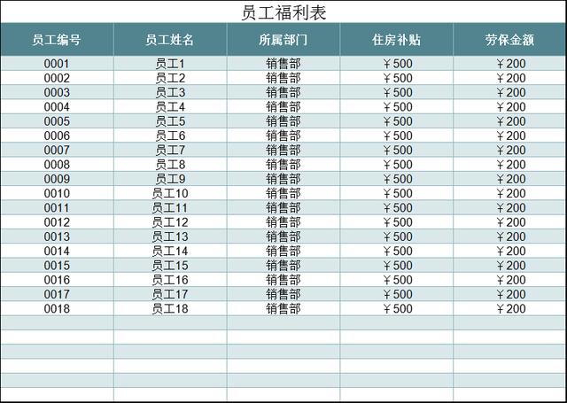 员工福利表格怎么制作