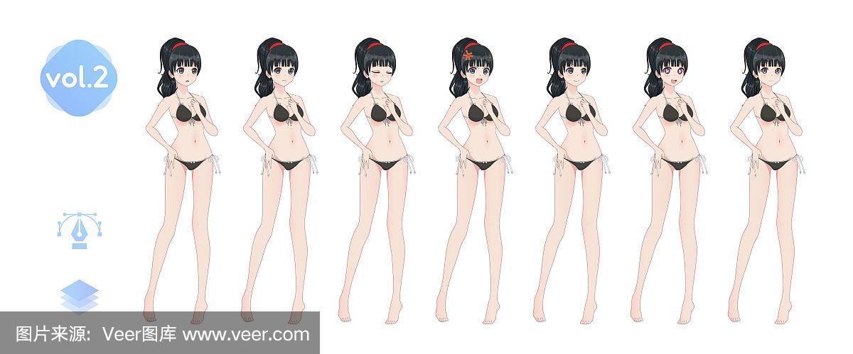 动漫里穿泳装可爱的妹子