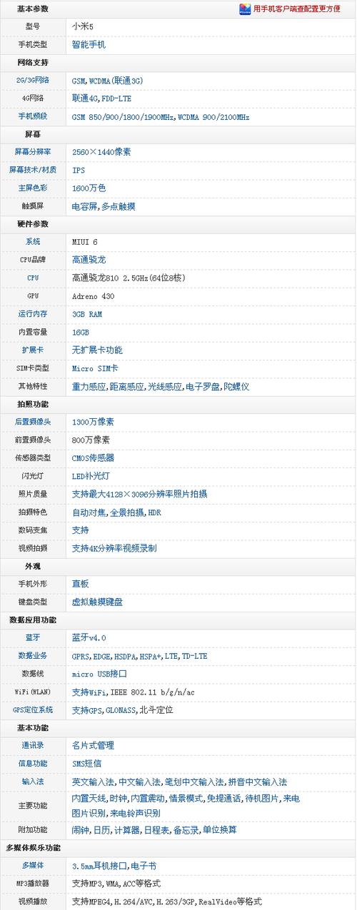 小米5尊享版参数