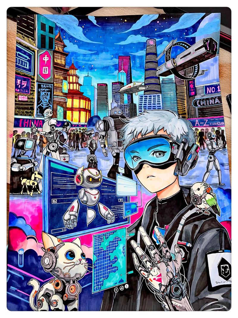 人工智能主题画绘画图标