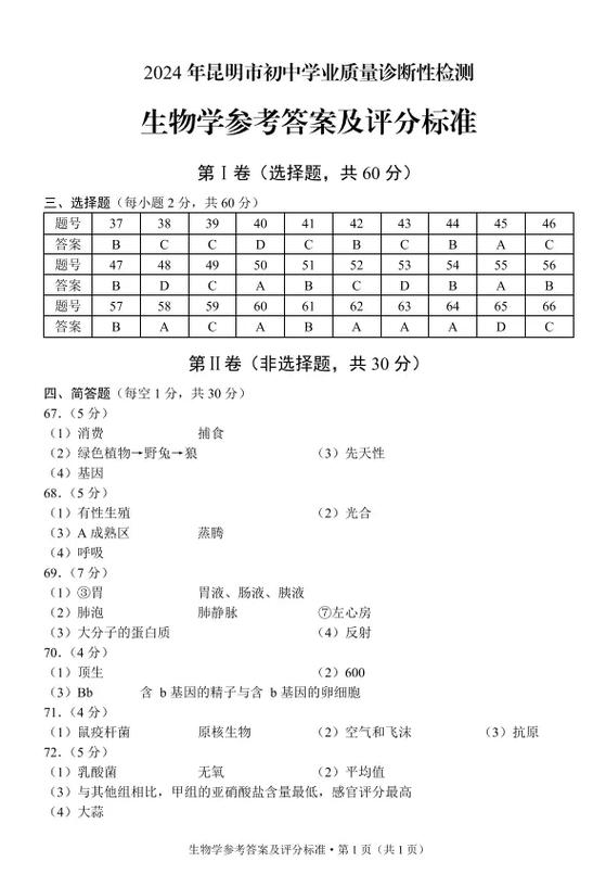 初二生物会考真题卷2026版