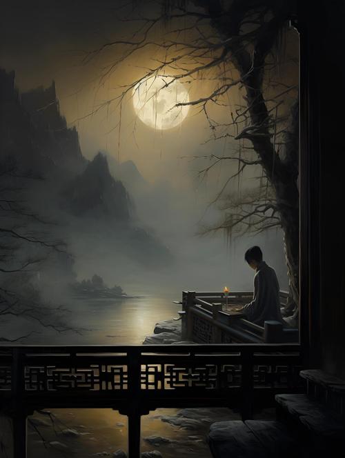 月下孤灯照孤影