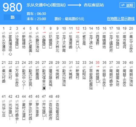 公交980的发车时间表