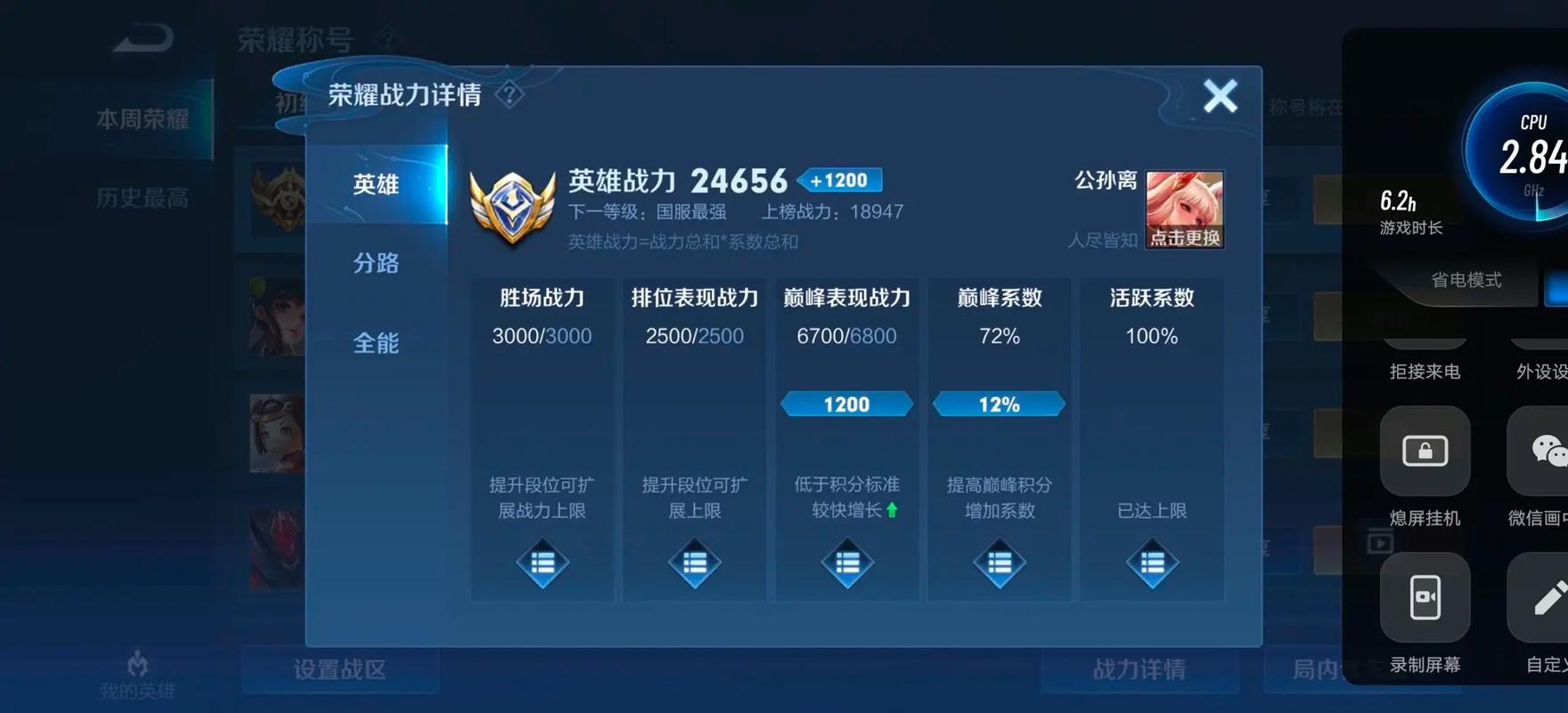 王者荣耀英雄战力