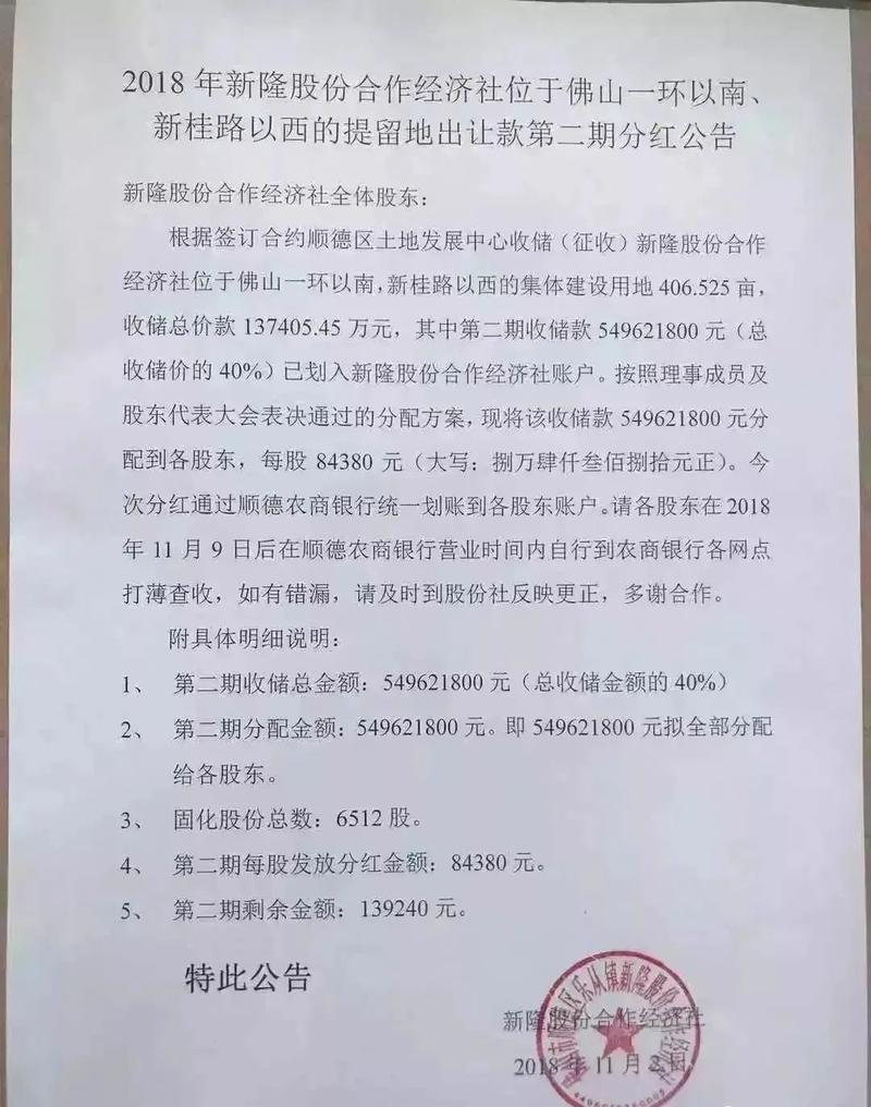 新隆卖地分红公告