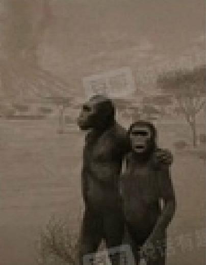 一个猿人听两个人说话表情包