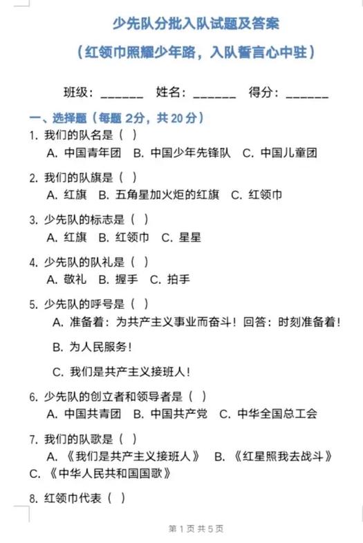 少先队知识100题打印