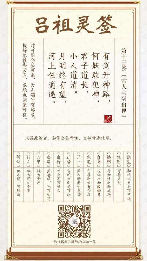 吕祖神签100签文全部详解