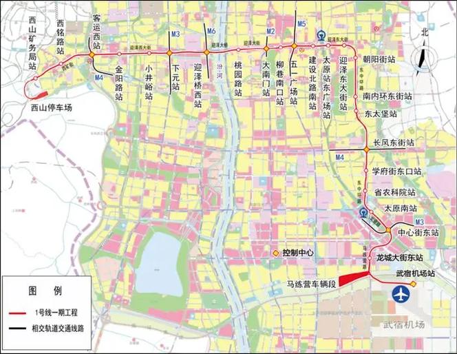 太原一号线地铁站线路图