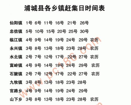 乡镇集市时间表大全