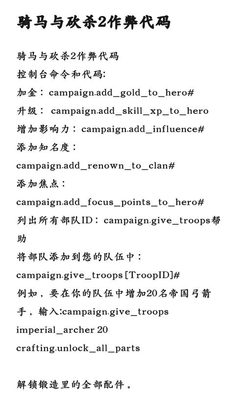 骑砍2作弊码指令大全加经验