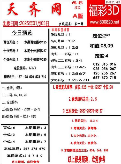 3D专家推荐号码