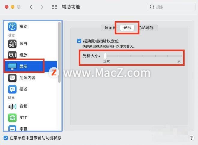 mac鼠标大小能调节吗