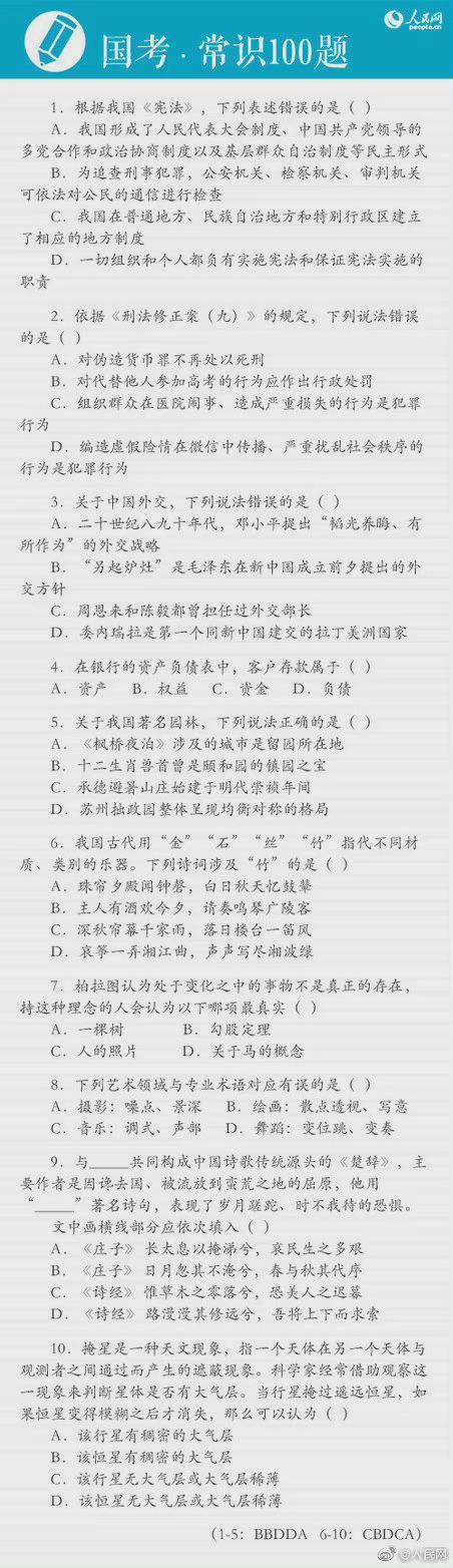 国考常识题库4000题
