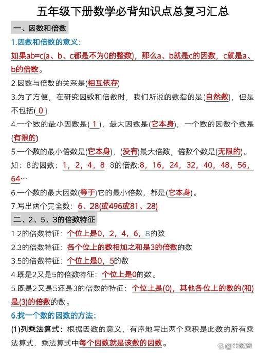五下数学重点归纳
