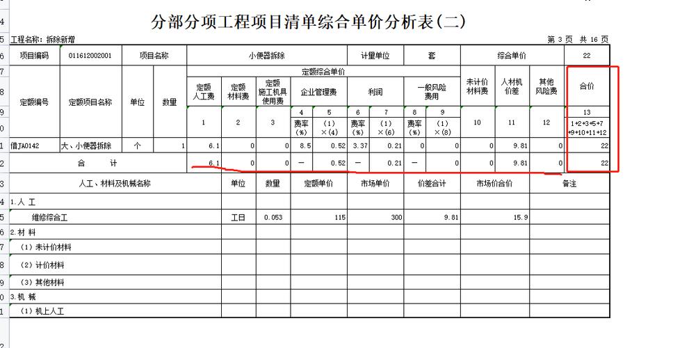 清单工程量变化综合单价调整
