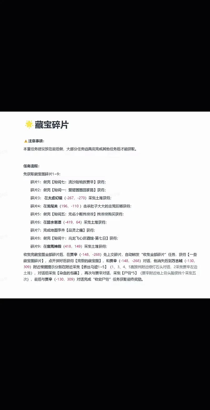 诛仙死泽藏宝图碎片一览表