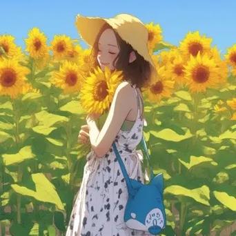 女人晒向日葵发朋友圈