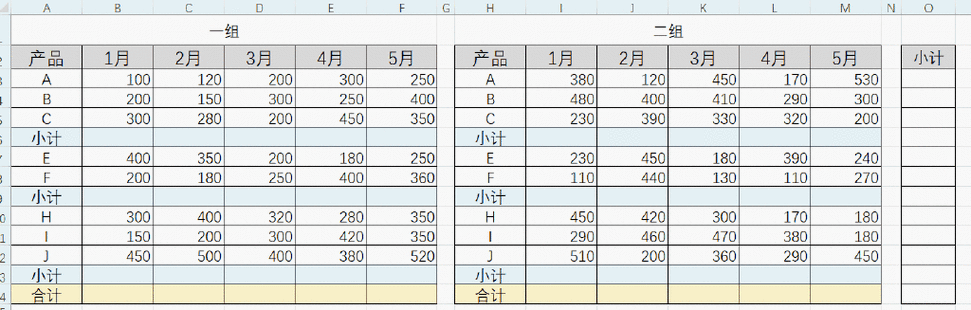 excel小计合计总计样式