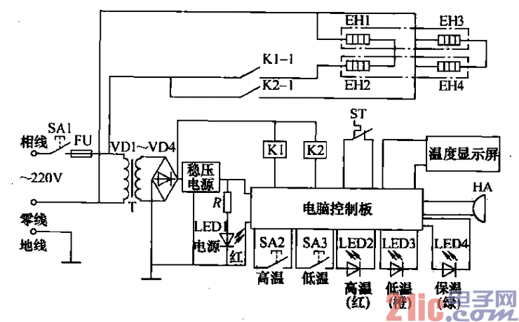 电烤炉接线示意图