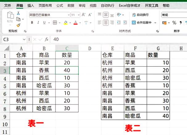 两个工作表对比找不同