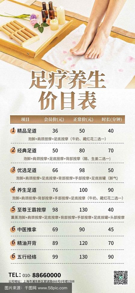足浴按摩价目表