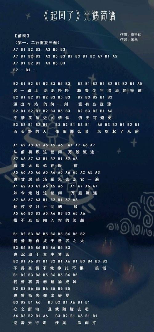 光遇琴谱《起风了》
